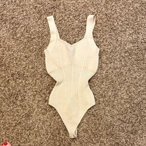 Abercrombie and Fitch Cream Ribbed Sculpting Knit Bodysuit xs